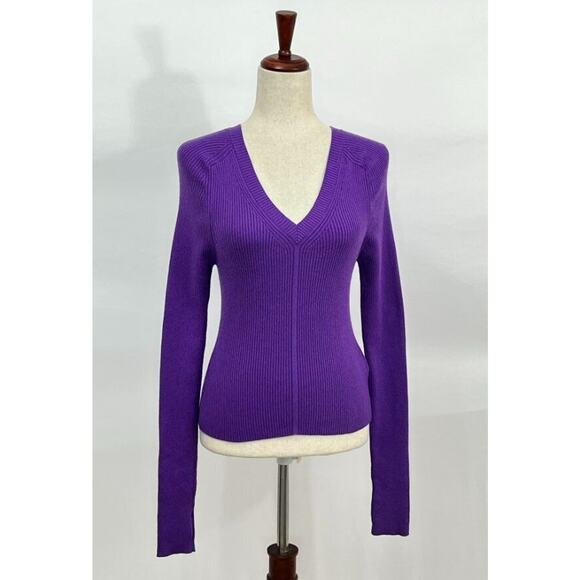 COLORUSH CSC Sz 1 S Jones Skinny V-Neck Ribbed Sweater Pullover Indigo NWT - Picture 7 of 7